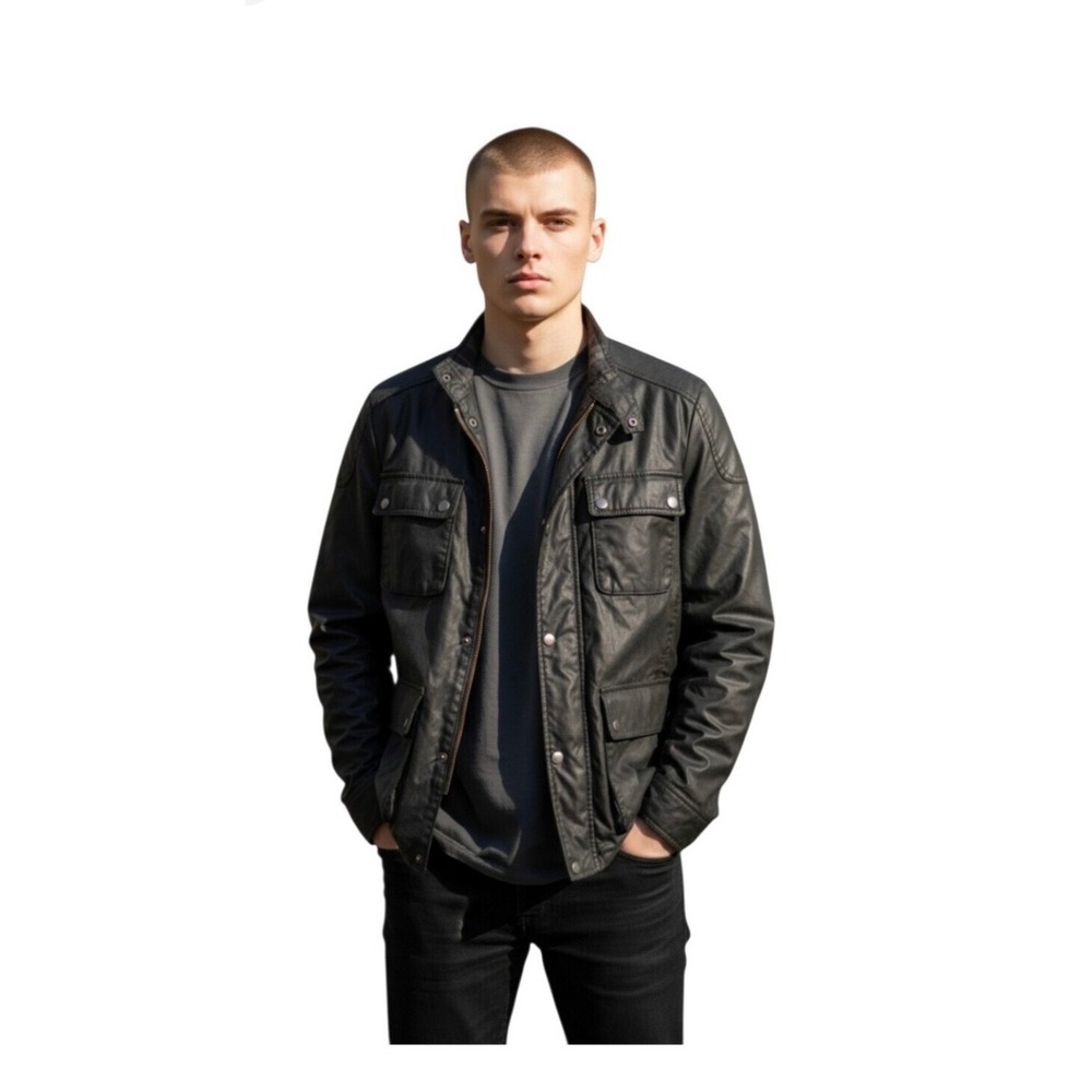 J.Crew Hayes Black Waxed Coated Cotton Thinsulate Field Jacket Mens L E3828